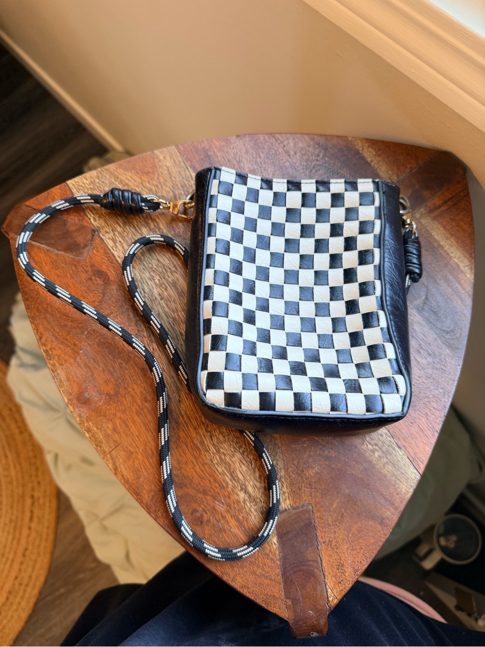 Universal Thread Black and White Checkersd Woven Crossbody Bag